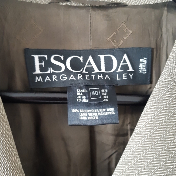 𝅺ESCADA Margaretha Ley Vintage 100% New Wool Arrow Patterned Button Blazer - Picture 4 of 7